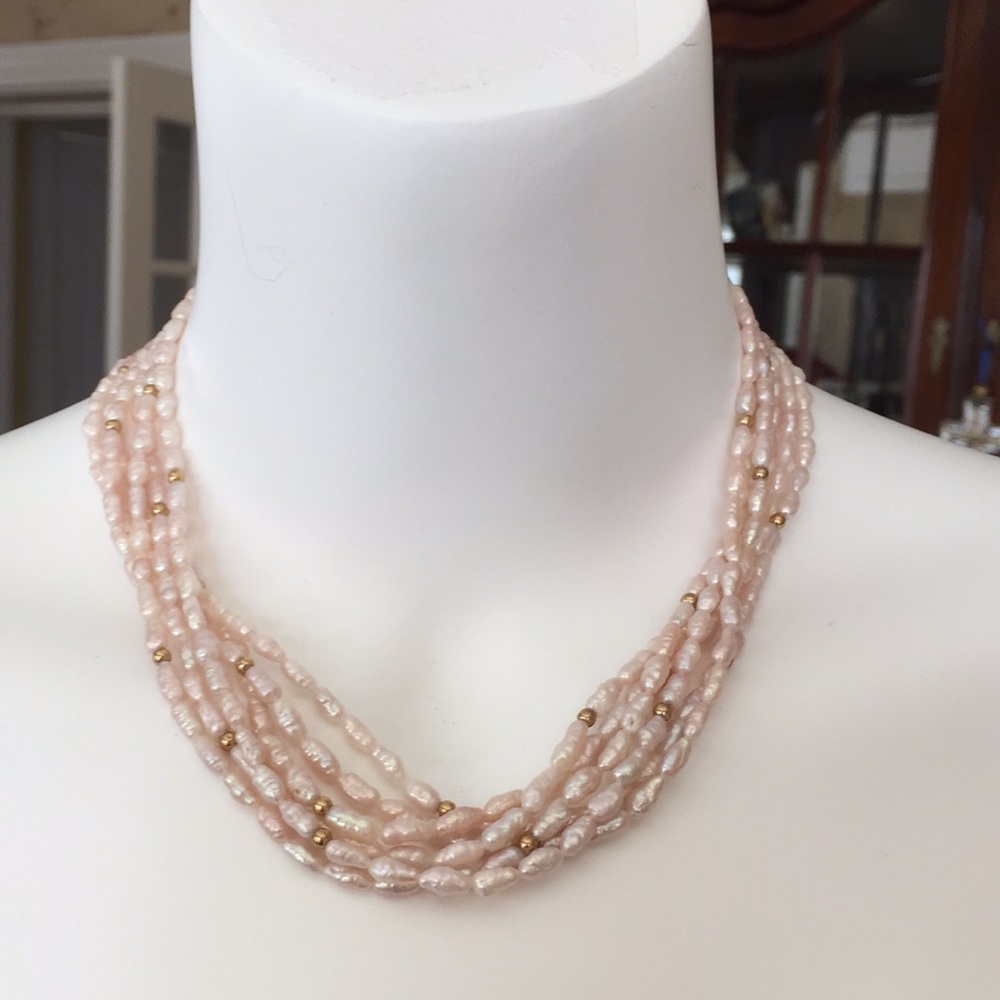 Vintage 6 strand freshwater pink pearl necklace